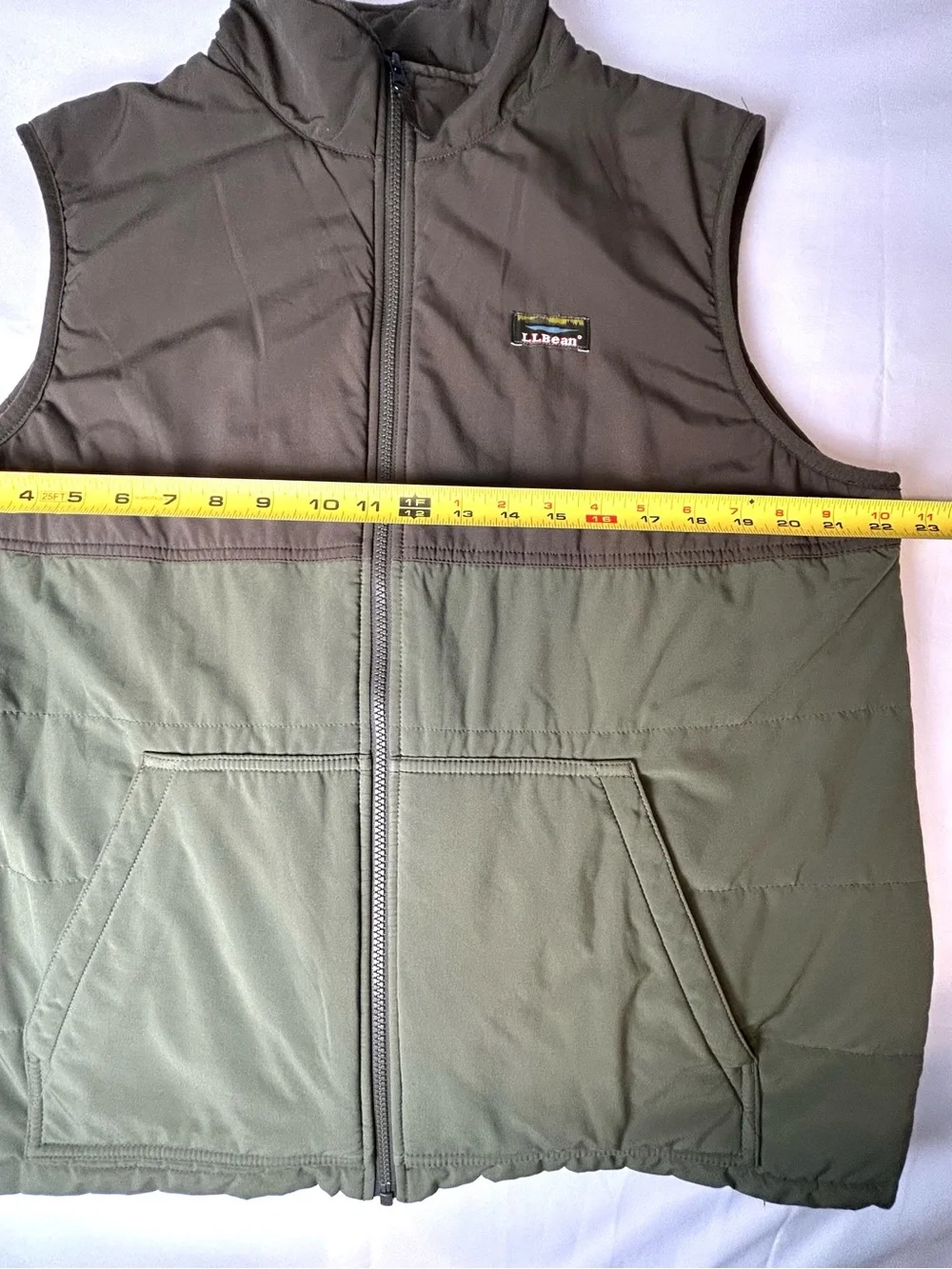 LL Bean Mens L Mountain Classic Vest Brown Olive Full Zip Grid Lined Insulated